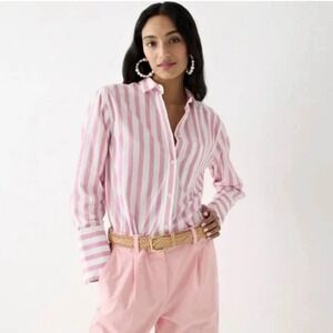 NEW J. Crew Garcon Shirt in Bold Striped Cotton Poplin Frosted Pink Size 10
